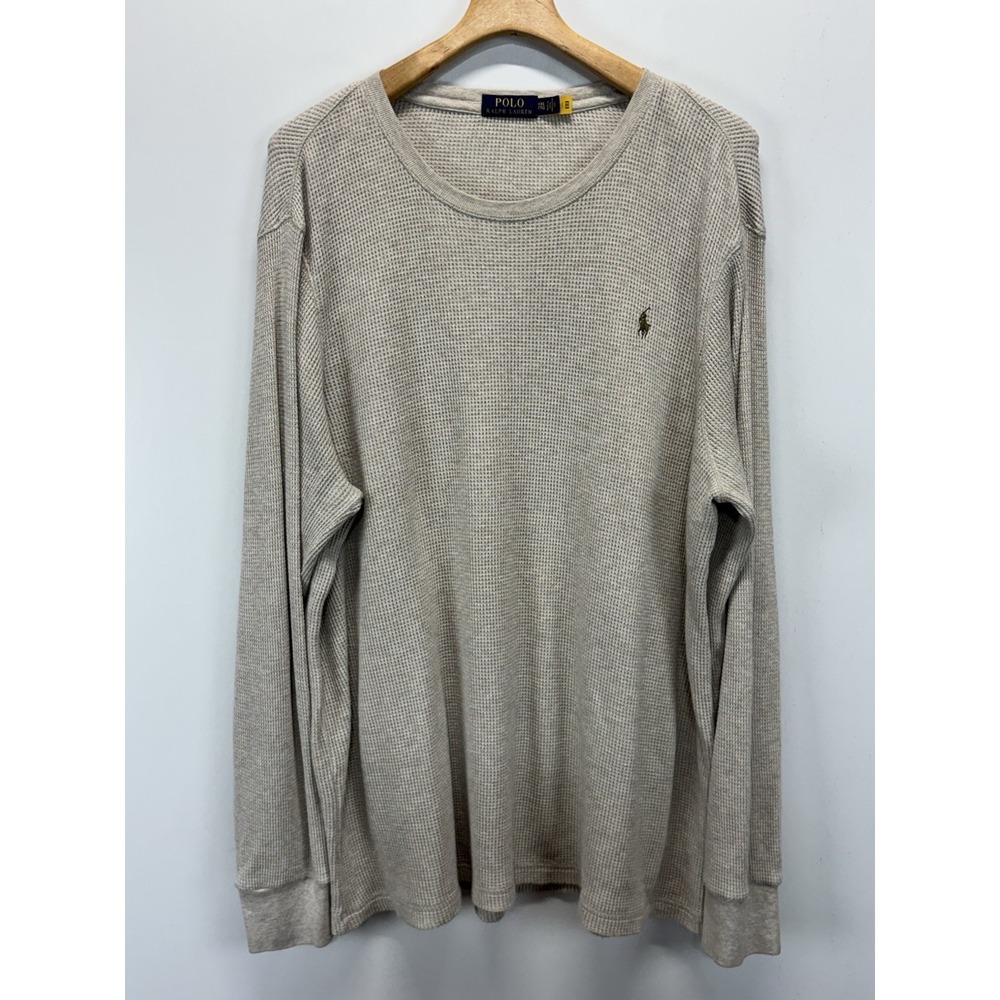 Polo Ralph Lauren Thermal Shirt Sz XXL 2XL Mens Tan Pony Logo Waffle Knit Preppy
